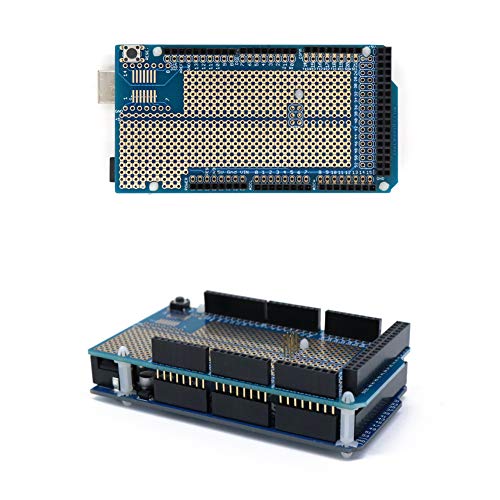 Treedix 3 pcs Prototype Shield Board Solderable Universal BreadBoard PCB Double Sided Tinned Gold Plated Holes with Female Header Compatible with Arduino Mega 2560