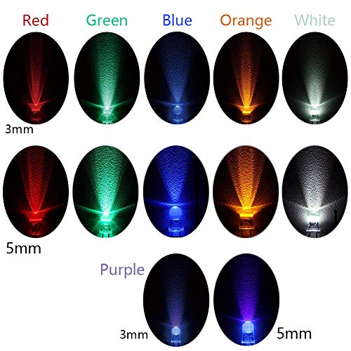 Treedix 490 stuks 3mm en 5mm LED-zendende diodes (doorzichtige LED-lampen) assortimentpakket in 6 kleuren: Rood, Groen, Blauw, Oranje, Wit en Paars, in een doos inclusief IR-zenders, IR-ontvangers en 80 stuks weerstanden