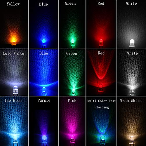 Treedix 750 Stück 3 mm LED-Leuchtdioden, 15 Farben x 50 Stück, LED-Lampen-Sortiment-Set, Weiß/Warmweiß/Kaltweiß/Rot/Grün/Blau/Eisblau/Gelb/Rosa/Violett/Mehrfarbig, schnell blinkend