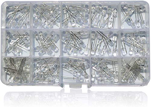 Treedix 150pcs 5mm LED Light Emitting Diode 15 Colors x 10Pcs LED Lamp Assortment Set Kit White/Warm White/Cold White/Red/Green/Aquamarine/Blue/Ice Blue/Yellow/Orange/Pink/Purple/Fast FLA with Kit Box