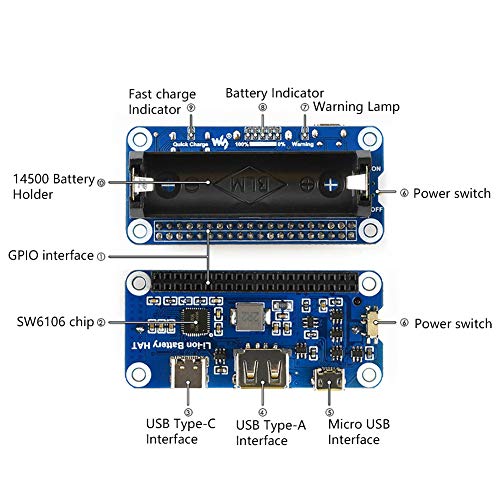 Treedix Lithium Battery Expansion Board 5V Mobile Power Module Compatible with Raspberry Pi 3B/3B+/4B/Zero W