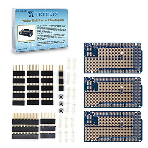 Treedix 3 pcs Prototype Shield Board Solderable Universal BreadBoard PCB Double Sided Tinned Gold Plated Holes with Female Header Compatible with Arduino Mega 2560