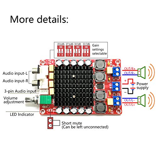 Treedix TDA7498 Audio Amplifier Board 100W+100W High Power Class D Audio Amplifier Amp Module Compatible with 8¦¸ Subwoofer Computer Speaker Motorcycle Home Theaters Active Speakers
