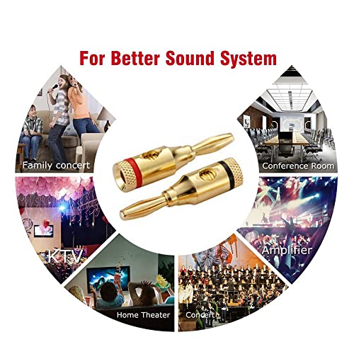 Treedix 6 Pairs Banana Plugs Audio Gold Plated Speaker Connector for Speaker Wire、Audio 、Video Receiver