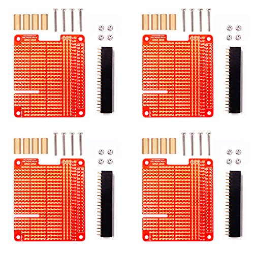 Treedix 4 Sets GPIO Breakout DIY Breadboard PCB Shield Red Expansion Board Kit Compatible with Raspberry Pi 4 3 2 B+ A+