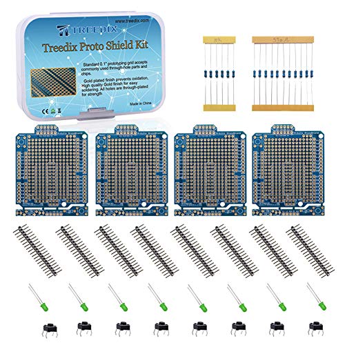Treedix Compatible with Arduino Prototype Shield Expansion Board PCB Solderable BreadBoard Double Sided Tinned Gold Plated Holes Shield Kit