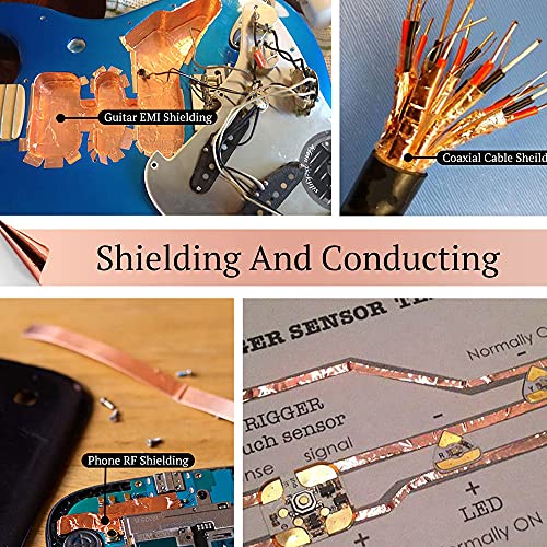 Treedix 2 Rollen Kupferfolienband 0,2/0,4 Zoll x 66 Fuß Kupferband doppelseitig leitfähig mit Klebstoff für EMI-Abschirmung, Schneckenabwehr, Papierschaltkreise, elektrische Reparaturen, Erdung